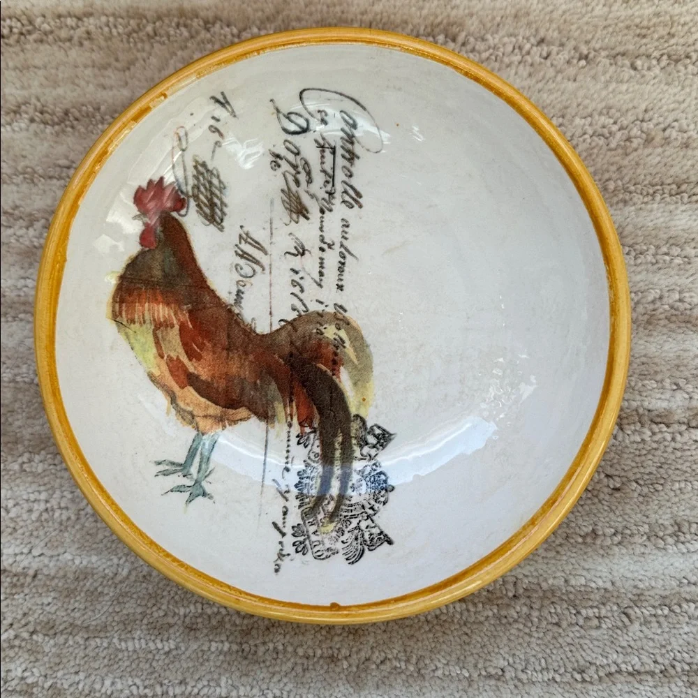 Set of 2 Williams Sonoma Rooster Script Individual Dipping Bowls Italy Farmhouse